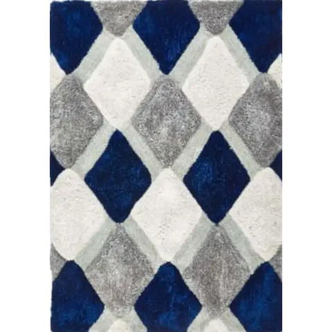 3D Navy Geometric Shaggy Rug - 60X110 cm - Rugs