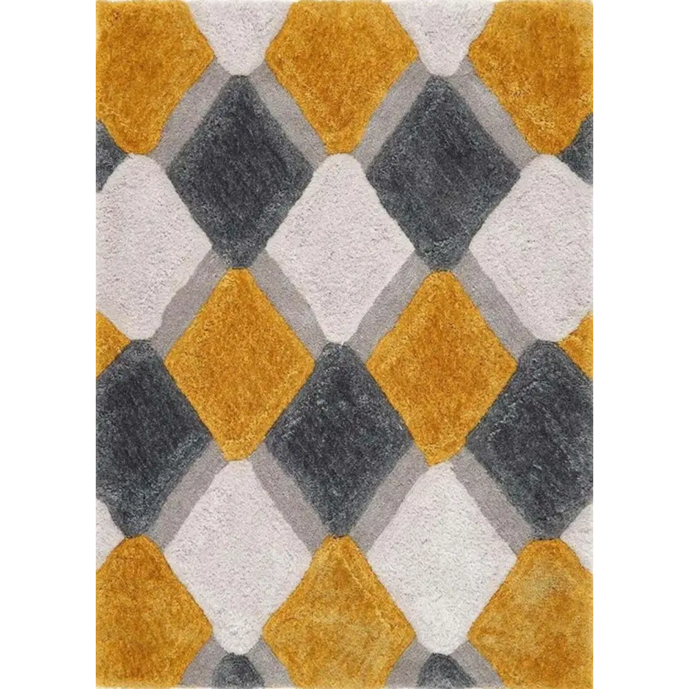 3D Ochre Geometric Shaggy Rug - 60X110 cm - Rugs