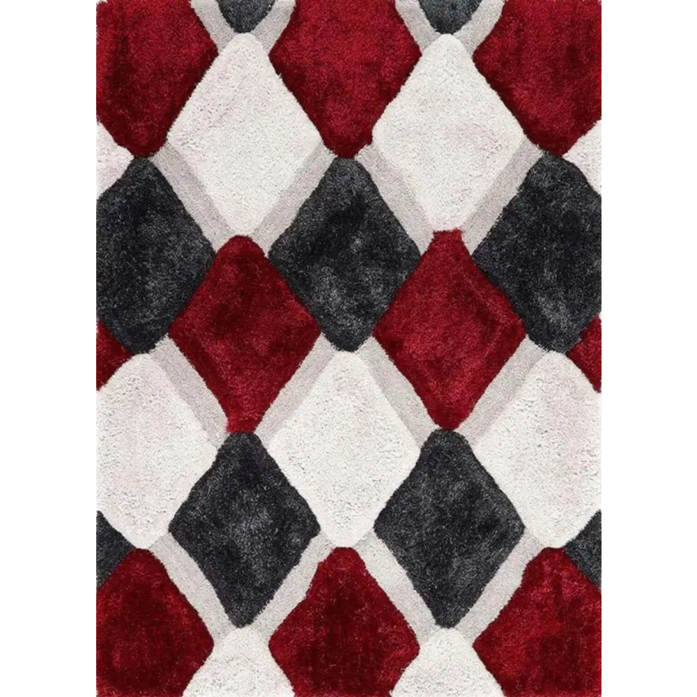 3D Red Geometric Shaggy Rug - Rugs