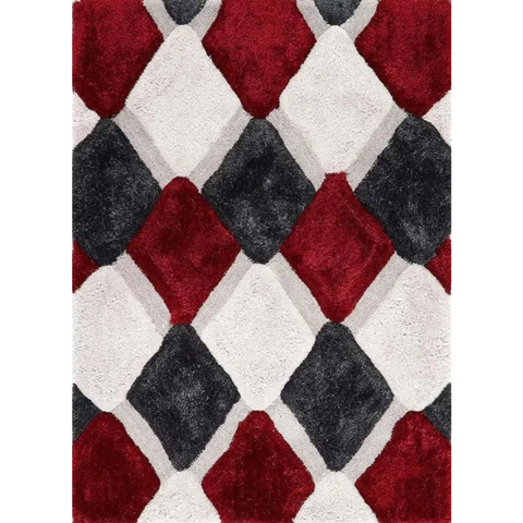 3D Red Geometric Shaggy Rug - Rugs