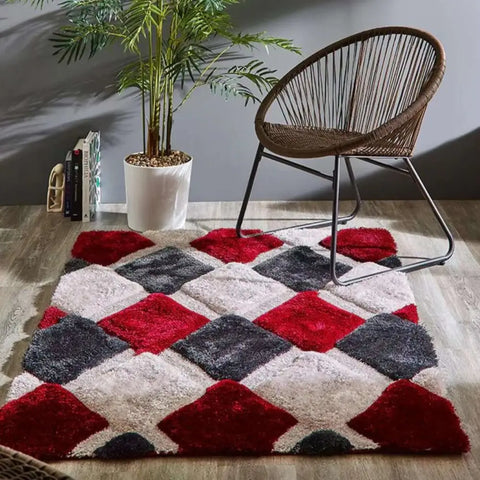 3D Red Geometric Shaggy Rug - Rugs