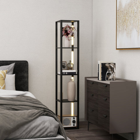 HOMCOM Floor Lamp with Shelves, 4 Layer Dimmable Column Modern Standing Lamp with 3 Brightness Levels and Foot Switch for Living Room, Bedroom, Office, Black