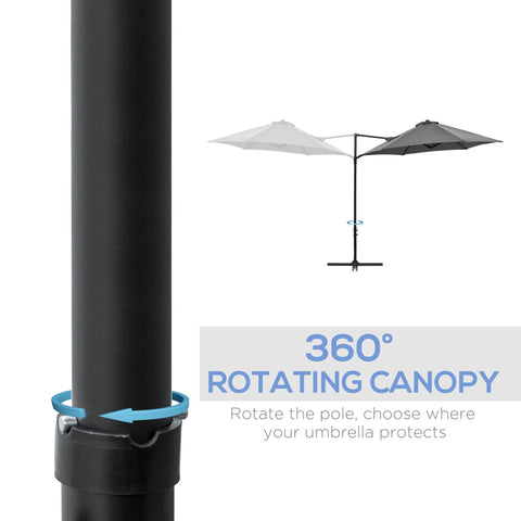 Outsunny 2.5M Garden Cantilever Parasol, Offset Roma Patio Umbrella Hanging Sun Shade Canopy Shelter with 360\'c2\'b0 Rotation and Cross Base, Dark Grey