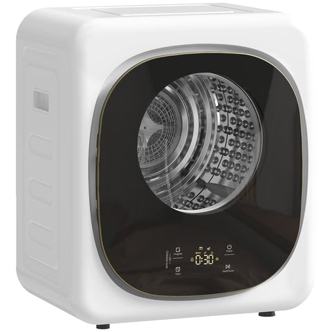 HOMCOM 4kg Vented Tumble Dryer, 800W Compact Freestanding Front Tumble Dryer with 5 Drying Mode, Smart Sensor, Timer and Stainless Steel Tub, Wall-Mounted Portable Small Clothes Drying Machine, White