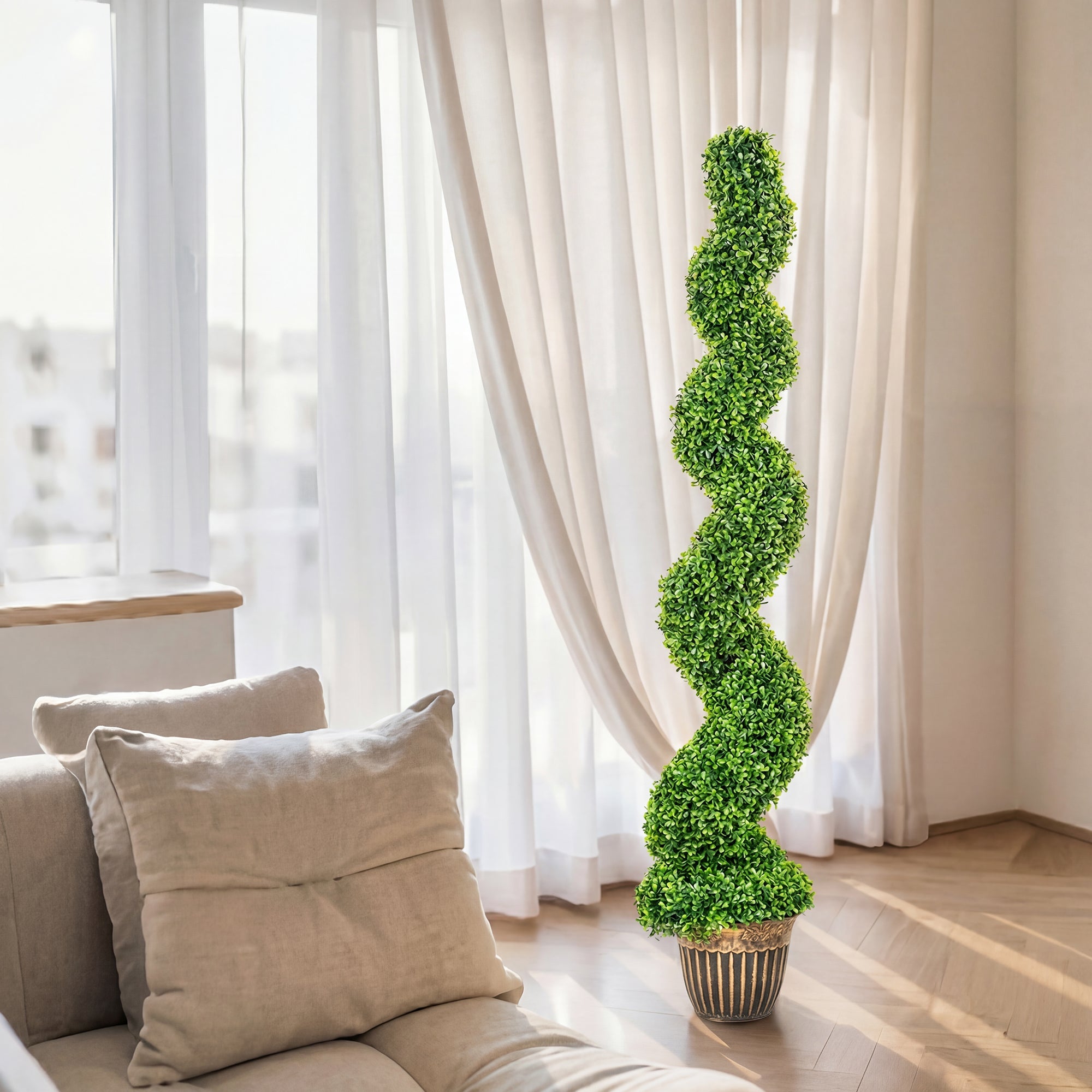 HOMCOM Set of 2 Artificial Plants, Topiary Spiral Boxwood Trees with Pot, for Home Indoor Outdoor Decor, 150cm