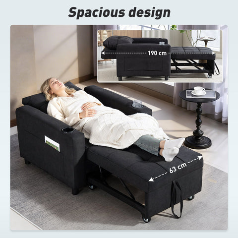 HOMCOM 3-in-1 Single Sofa Bed, Convertible Sleeper Chair Bed - Black