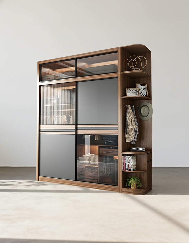 Ueda Double Sliding Door Wardrobe With Lights, Wood