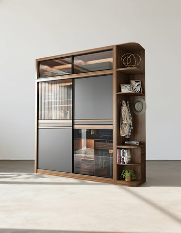 Ueda Double Sliding Door Wardrobe With Lights, Wood