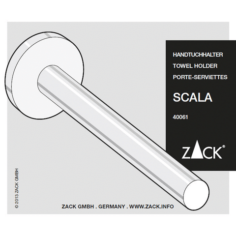Zack Scala Polished Stainless Steel Fixed Towel Holder 46 cm - Premium Bathroom Elegance