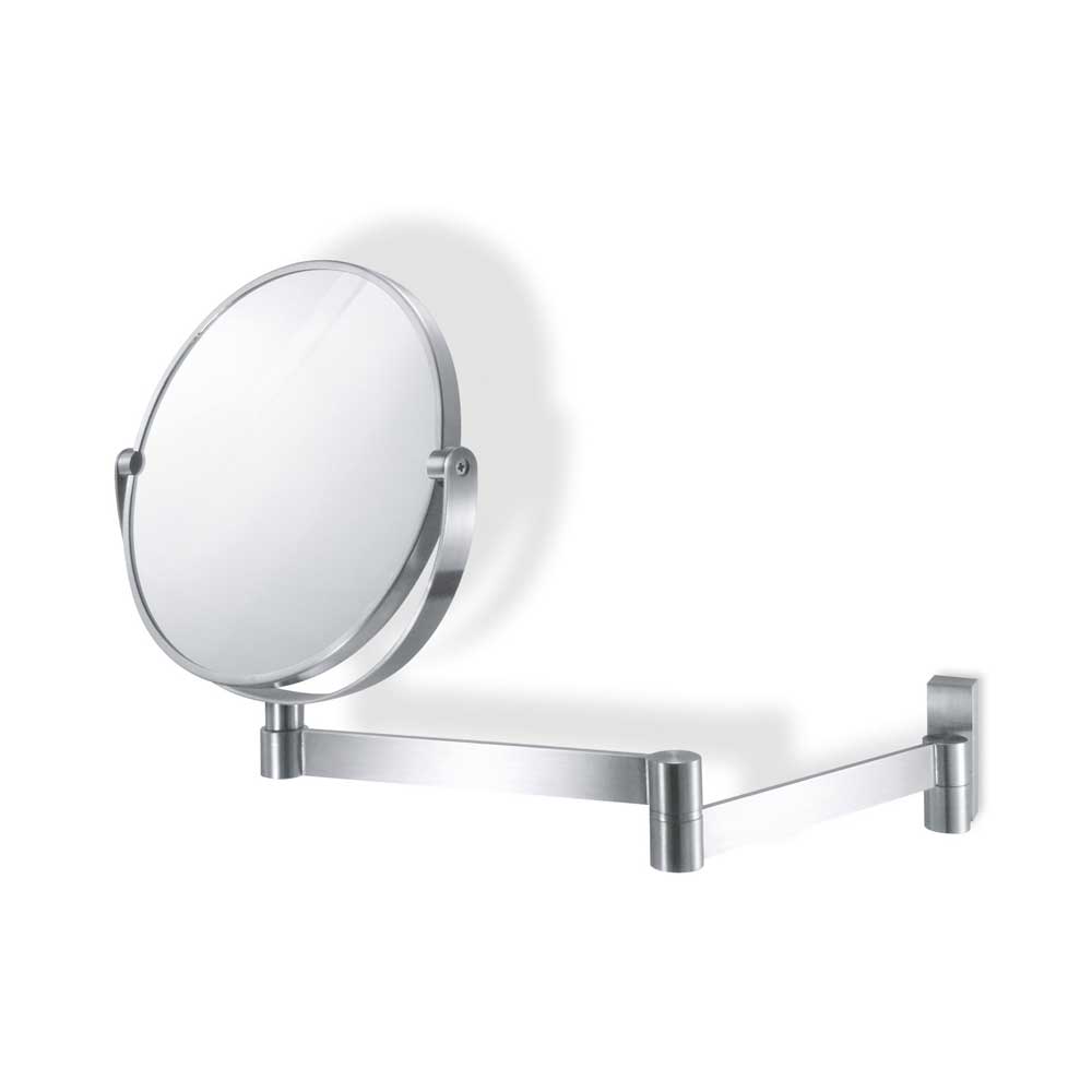 Zack Linea Premium Brushed Stainless Steel Magnifying Wall Mirror - 3x Magnification Adjustable Arm