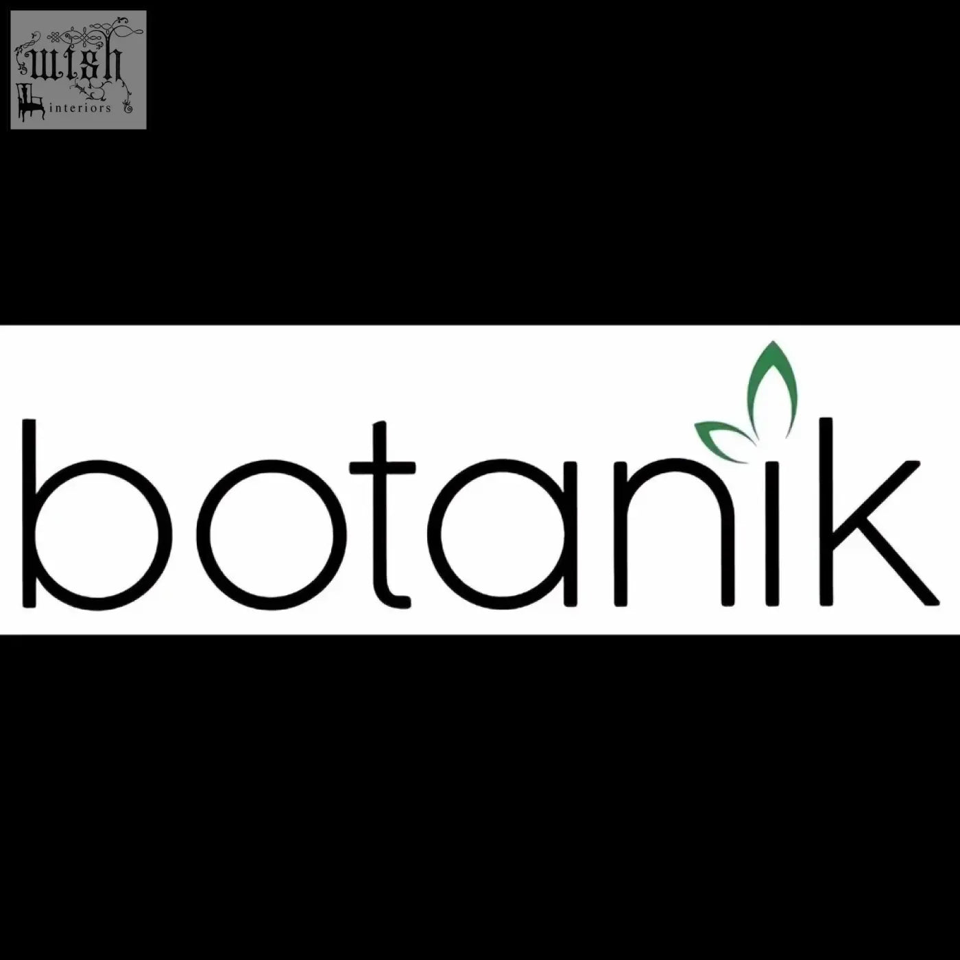 Botanik logo in black lowercase with green leaf emblem above k on a 40cm podocarpus bush artificial plant pack
