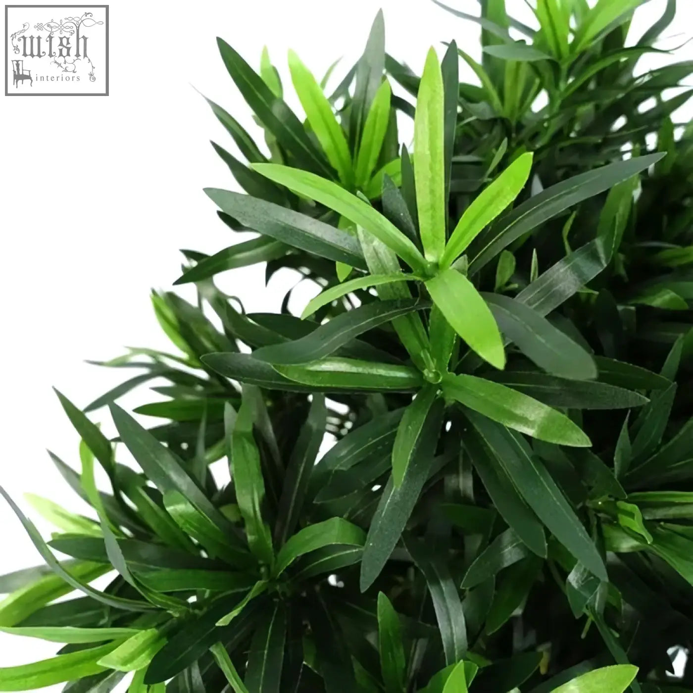 A 40cm podocarpus bush artificial plant with lush long slender emerald and forest green leaves perfect for decor