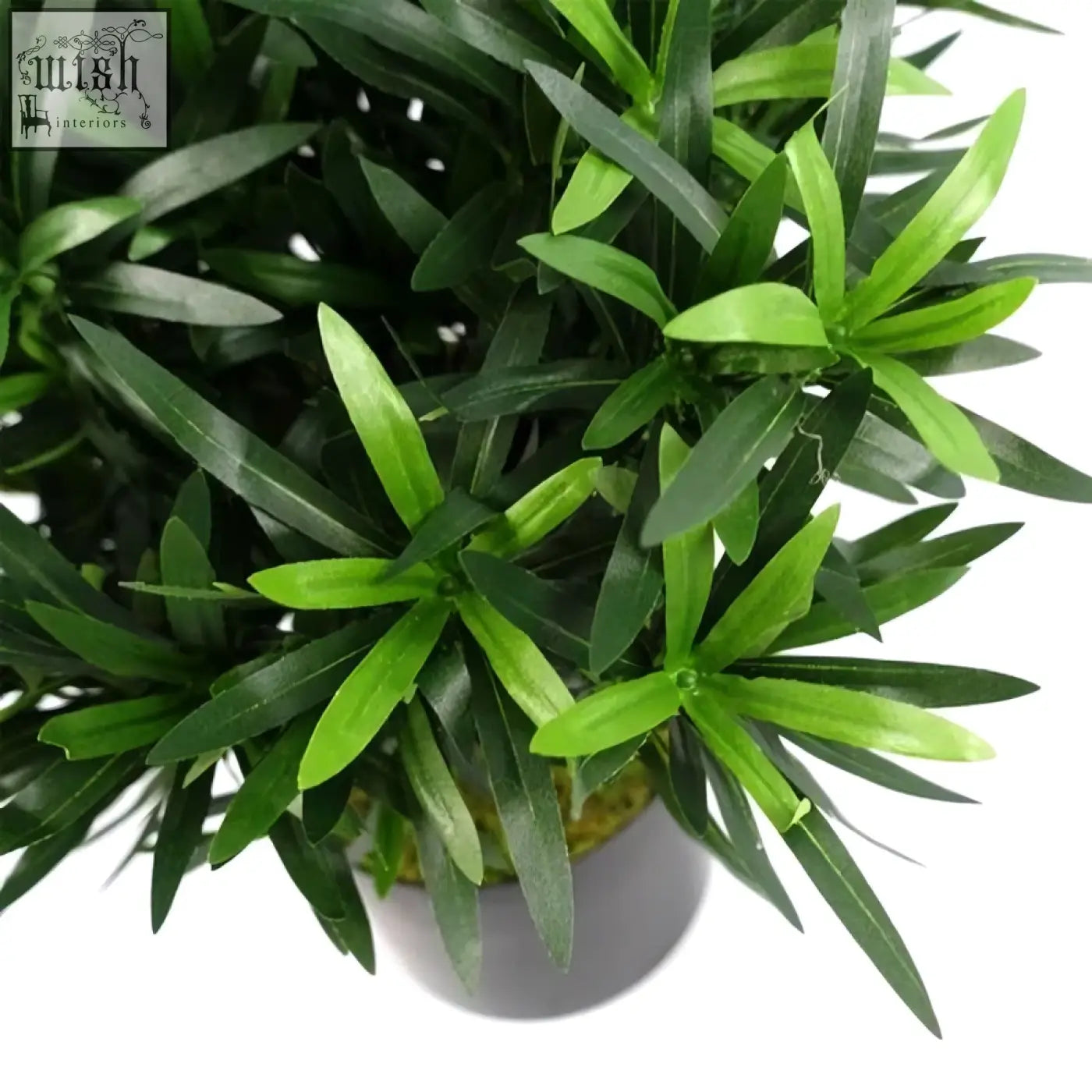 A 40cm podocarpus bush artificial plant with lush emerald and lime long slender leaves for home decor