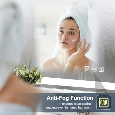 S'bagno Bluetooth Bathroom Mirror with LED Lights 80x60cm, LED Mirror Bathroom with 5x Magnifier, Anti-Fog, 3000-6500K, Dimmable, Memory, HD Tempered Glass, IP44 Waterproof, Horizontal/Vertical