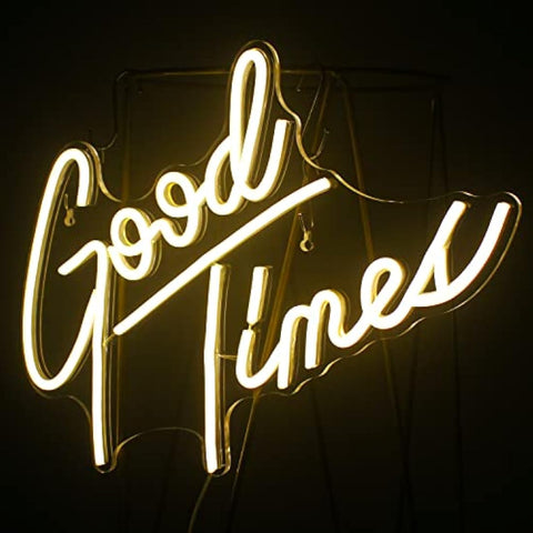 Looklight Good Times Neon Sign Warm White Led Neon Signs Letter Neon Light Happy Neon Signs for Wall Decor, USB Light Up Signs for Bedroom Bar Game Room Wedding Birthday Anniversary Party