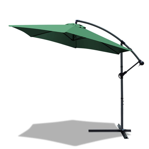 VOUNOT? 3m Cantilever Garden Parasol, Banana Patio Umbrella with Crank Handle and Tilt for Outdoor Sun Shade, Green