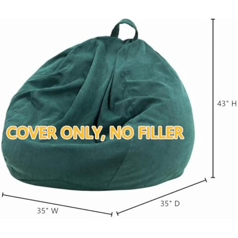 Nobildonna Bean Bag Chair Cover (No Filler) for Kids and Adults. Extra Large 300L Bean Bag Stuffed Animal Storage Washable Soft Premium Corduroy Stuffed Plush Toys Bean Bag Cover (Dark Green)