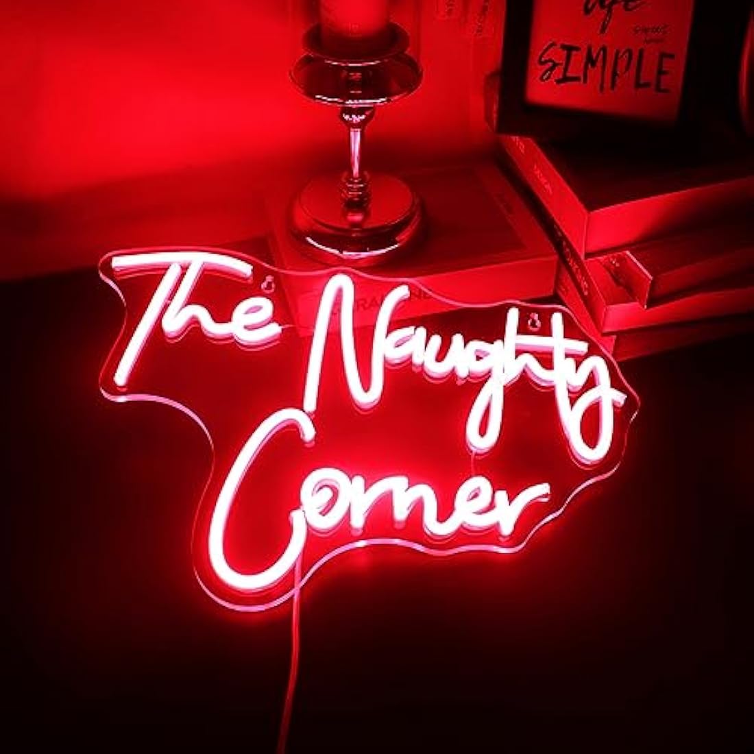 QiaoFei LED "The Naughty Corner" Neon Sign Word/Letters USB Powered Neon Lights for Girls Room Home Bar Art Wall Decor Party Window Living Room Decor Birthday Christmas' Gift(Red)