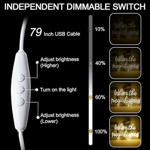 Where The Magic Happens Neon Signs Led White Word Light Up Signs for Wall USB Powered Letter Neon Light Signs Night Light for Bedroom Wedding Birthday Decor Girl Gift