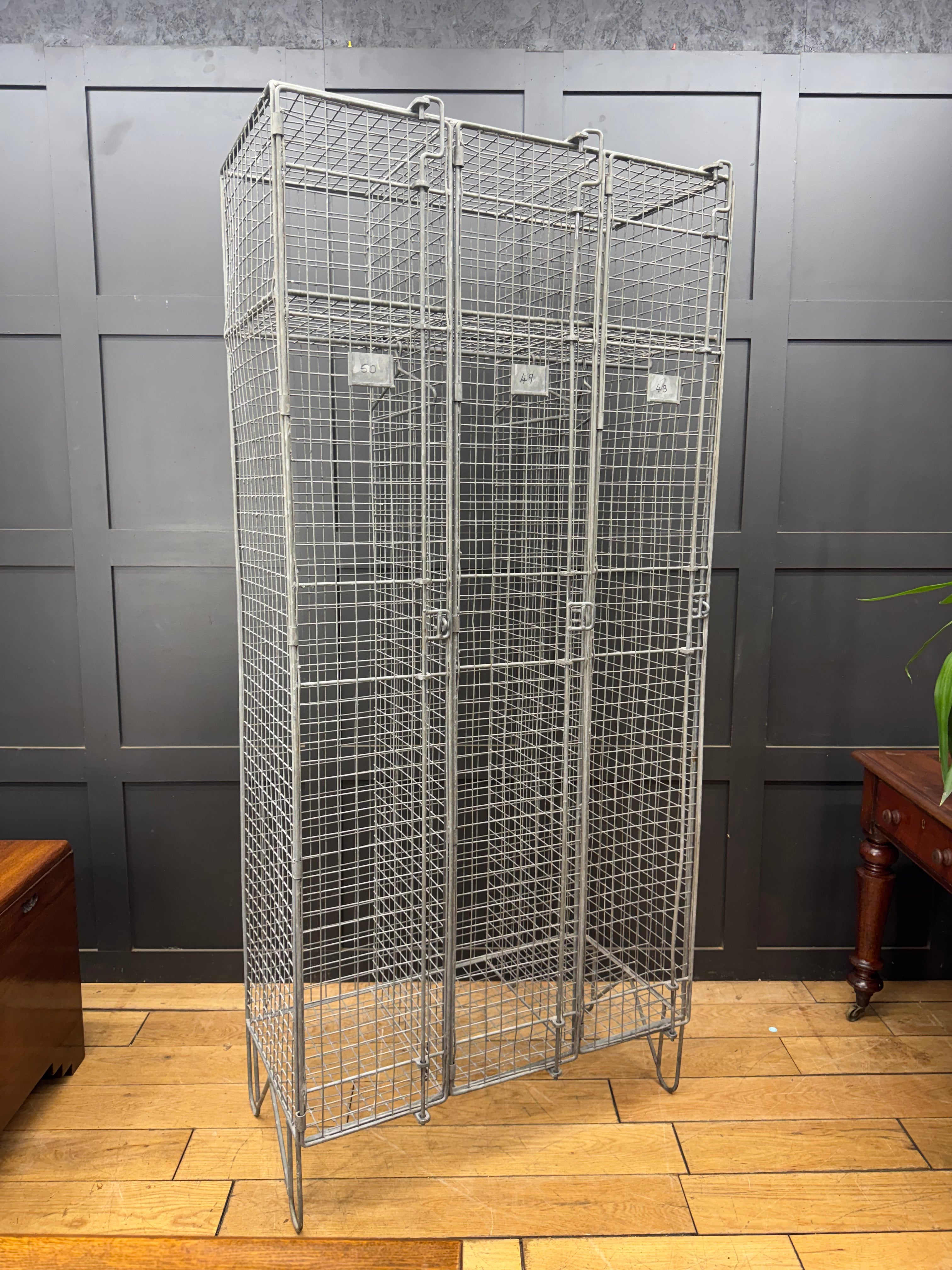 Industrial Vintage Wire Mesh Three Door Locker Storage Cabinet Cage Wardrobe