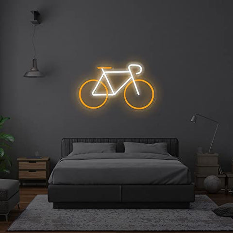 PILOYINDE Bicycle Led Signs Yellow White Neon Signs for Wall Decor Led Sign Personalized USB Powered Neon Lights for Bedroom Restaurant Bar Decor