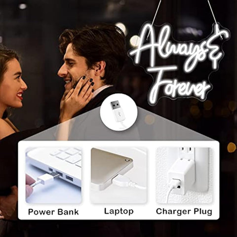 Looklight Always Forever Neon Led Sign - White Acrylic Letter USB Night Lamp for Bedroom, Wedding, Engagement, Birthday, Party, Christmas