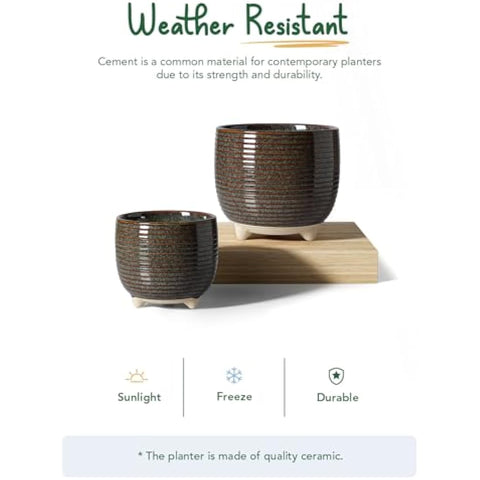 LE TAUCI Ceramic Plant Pots, 12 + 16 cm Footed Pots for Plants, Cute Modern Flower Pots for House and Office, Small Indoor Planters with Drainage, Reactive Glaze Black