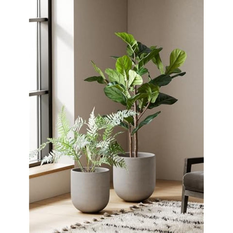 LE TAUCI 25 cm Plant Pot, Ceramic Pots for Plants with Drainage Holes and Rubber Plug, Plant Pots Indoor Outdoor for Home Garden Patio Office, Cylinder Flower Pot, Grey
