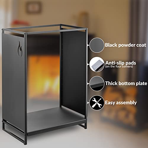 Kos Design Firewood Log Rack- Durable Heavy Duty Firewood Rack for Indoor or Outdoor Use- Fireplace Log Holder with Elegant, Matte Black Coated,
