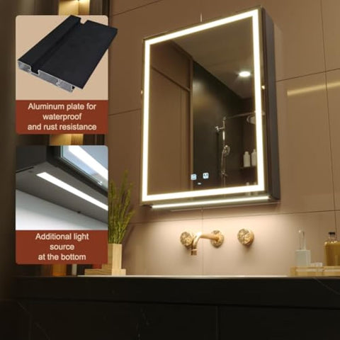 KWW 50 x 70 cm LED Lighted Bathroom Medicine Cabinet with Mirror, Defogger, Dimmer, 3 Color Light Makeup Mirror, Easy to Install, Wall Mounted Medicine Cabinet without Socket & USBs