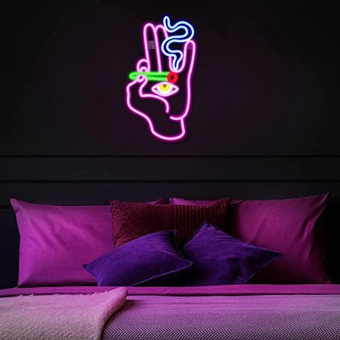 Looklight Hand Eye Neon Sign Pink Hand Neon Signs for Wall Decor Evil Eye Led Neon Signs USB Man Cave Neon Light Signs for Bedroom Game Room Kids Room Home Bar Pub Cafes Wedding Party Gift