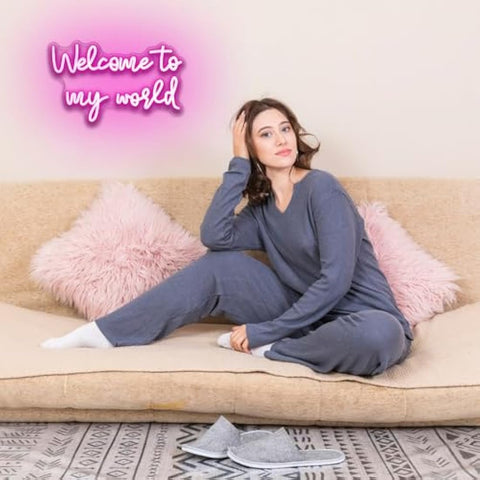 LUCUNSTAR Welcome To My World neon sign, neon letter signs for wall decoration, pink lights signs with USB connection for bedroom, window, playroom, living room
