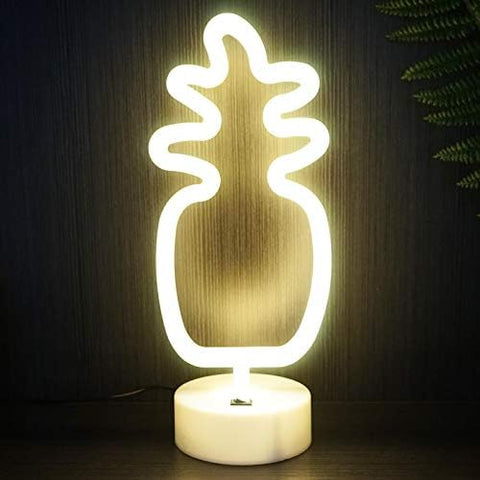 YIVIYAR LED Pineapple Night Light Neon Sign Table Decor for Bedroom, USB/Battery Powered Pineapple Lamp Bedroom Light with Base, Room Decor for Home Christmas Birthday Teenage Girls Gifts(Pineapple)
