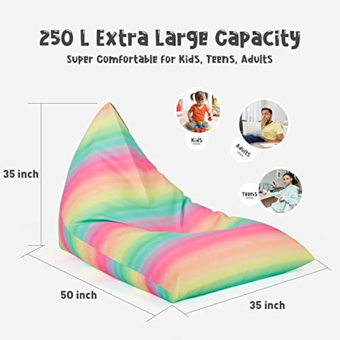 Nobildonna Stuffed Animal Storage Bean Bag Chair Cover Only for Kids and Adults, Extra Large Beanbag Without Filling Plush Toys Holder and Organizer- Premium Canvas 250L (Rainbow Stripes)