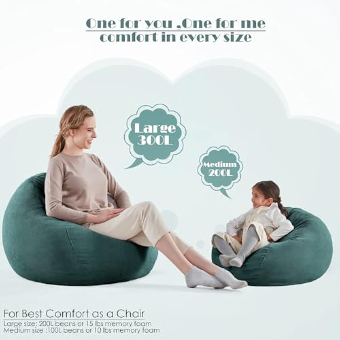 Nobildonna Bean Bag Chair Cover (No Filler) for Kids and Adults. Extra Large 300L Bean Bag Stuffed Animal Storage Washable Soft Premium Corduroy Stuffed Plush Toys Bean Bag Cover (Dark Green)