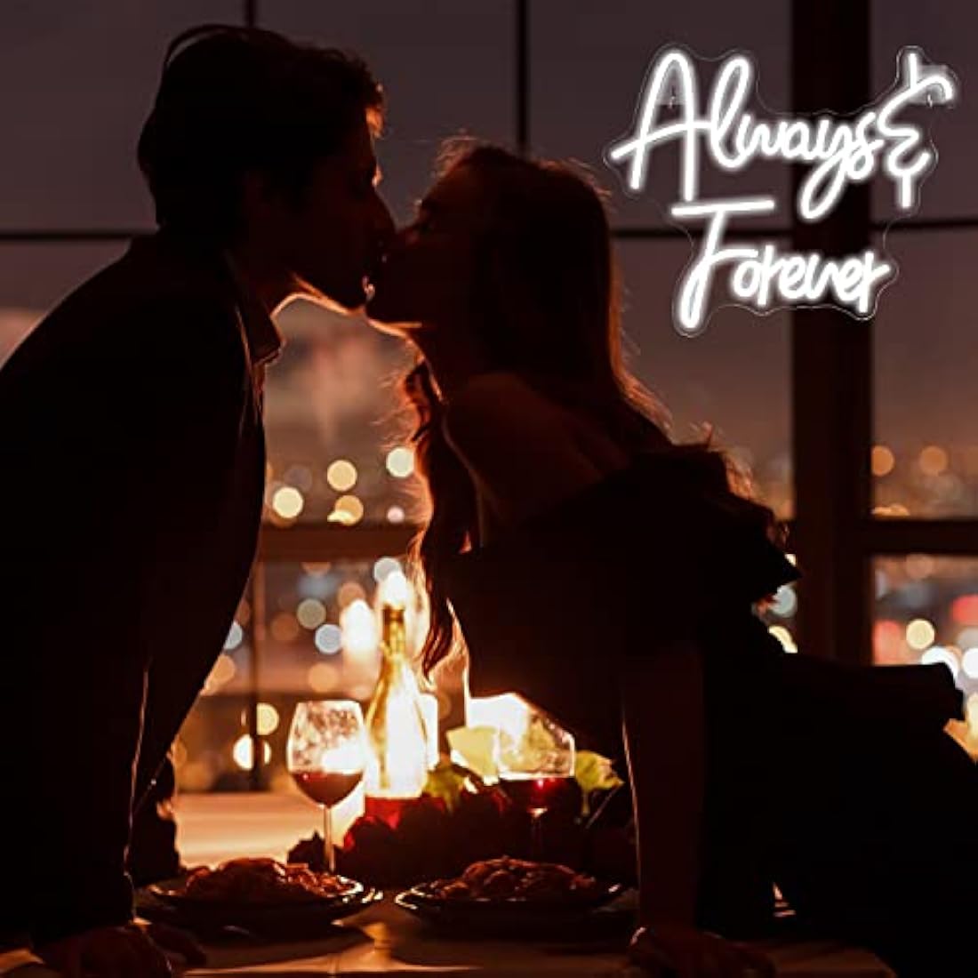 Looklight Always Forever Neon Led Sign - White Acrylic Letter USB Night Lamp for Bedroom, Wedding, Engagement, Birthday, Party, Christmas