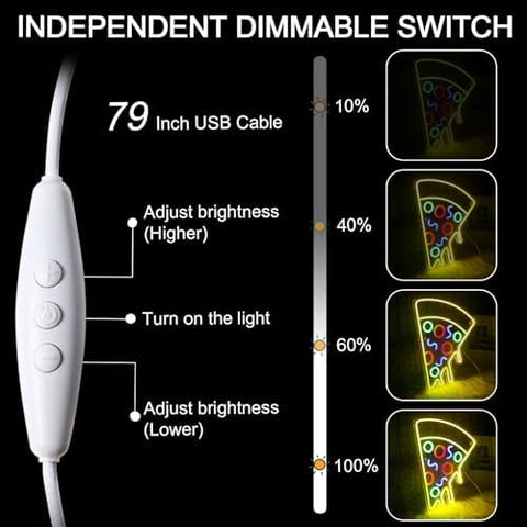 Pizza Neon Light Acrylic Led Sign Food Shape Neon Signs for Wall Yellow Led Pizza Neon Light Sign for Bedroom Restaurant Kitchen Party Decoration