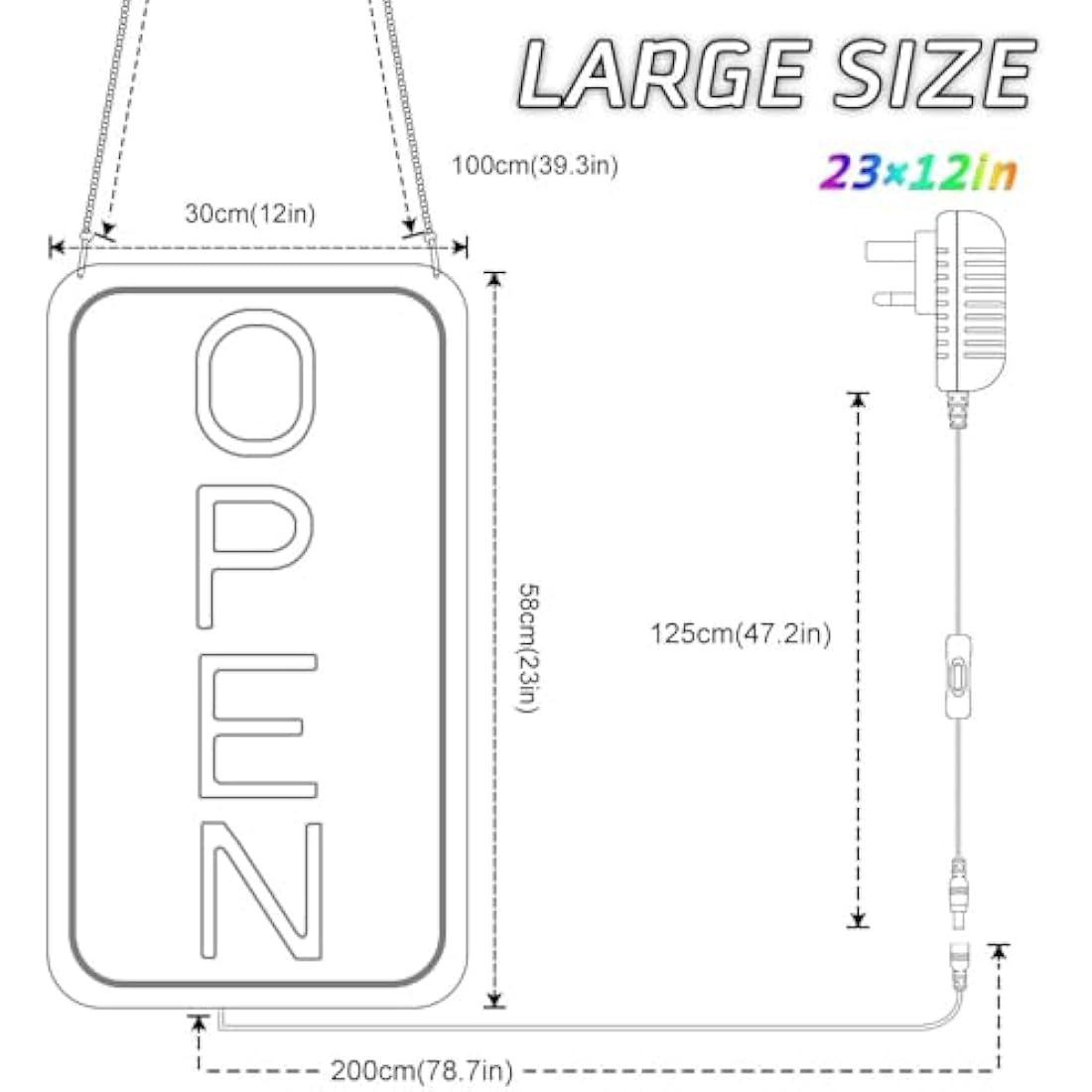 LightingWill LED Neon Open Sign, 23"x 12" Ultra Bright Open Signs for Business, Light Up Signs for Business Window, Coffee Shops, Stores, Restaurants Bars Hotel, Yellow/White, Vertical