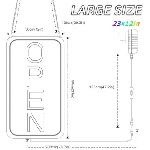 LightingWill LED Neon Open Sign, 23"x 12" Ultra Bright Open Signs for Business, Light Up Signs for Business Window, Coffee Shops, Stores, Restaurants Bars Hotel, Yellow/White, Vertical