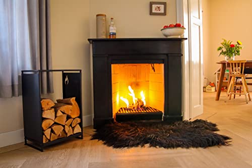 Kos Design Firewood Log Rack- Durable Heavy Duty Firewood Rack for Indoor or Outdoor Use- Fireplace Log Holder with Elegant, Matte Black Coated,