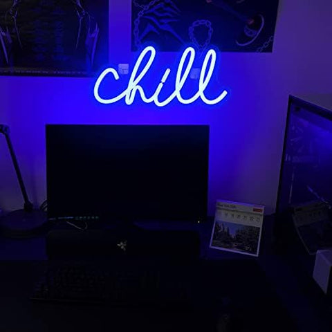ineonlife Chill Neon Sign Blue Led Sign Chill Neon Wall Light 14'' x 7'' Letter Led Signs for Wall Decor Led Lights for Bedroom Bar Hotel Game Room