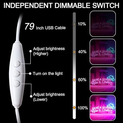 Ineonlife Cowboy Hat Neon Sign for Wall Decor, Save a Horse Neon Signs Dimmable Led Signs USB Connectivity Neon Light for Living Room Man Cave Bar Recreation Room Decoration, Western Cowboy Gift