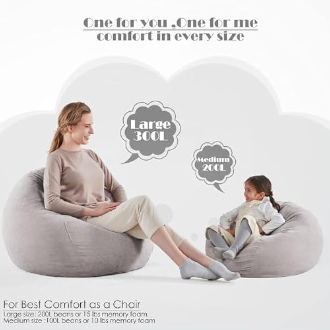 Nobildonna Bean Bag Chair Cover (No Filler) for Kids and Adults. Extra Large 300L Bean Bag Stuffed Animal Storage Washable Soft Premium Corduroy Stuffed Plush Toys Bean Bag Cover (Light Grey)