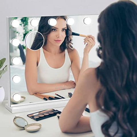 Dripex Hollywood Vanity Mirror with Lights, 50×42cm Large Lighted Makeup Mirror with 14 Dimmable LED Bulbs, USB Cable, Touchscreen Control, Cosmetic Tabletop Mirror for Bedroom, Dressing Room(White)