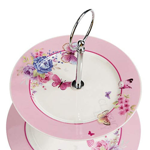 London Boutique 3 Tiered Cake Stands Afternoon tea Porcelain Shabby Chic Butterfly in gift box