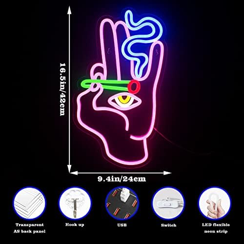 Looklight Hand Eye Neon Sign Pink Hand Neon Signs for Wall Decor Evil Eye Led Neon Signs USB Man Cave Neon Light Signs for Bedroom Game Room Kids Room Home Bar Pub Cafes Wedding Party Gift