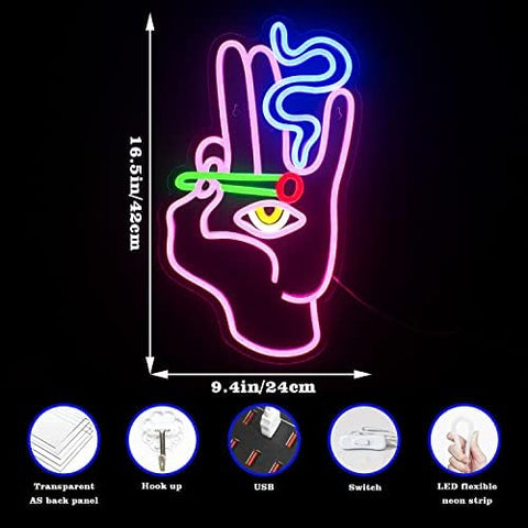 Looklight Hand Eye Neon Sign Pink Hand Neon Signs for Wall Decor Evil Eye Led Neon Signs USB Man Cave Neon Light Signs for Bedroom Game Room Kids Room Home Bar Pub Cafes Wedding Party Gift