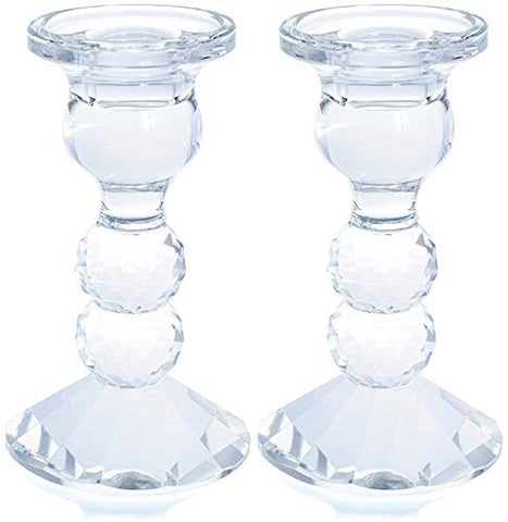 London Boutique Set 2 Decorative Gift Present Crystal Dinner Candle Tealight Candle Holder (7601-1 Dinner candle Holder)