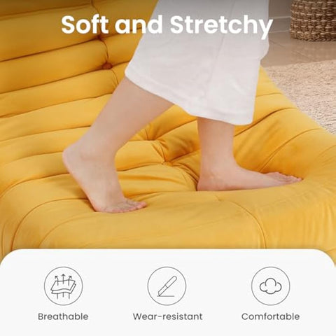 Vesgantti Togo Fireside Chair Yellow, Soft Suede Lounge Chair, Premium Foam Togo Sofa, Lazy Floor Sofa Couch, Corner Bean Bag Sofa for Living Room, Armless Accent Chair for Bedroom, Salon Office
