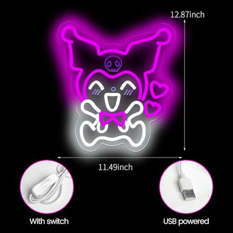 PILOYINDE Kuromi Neon Sign Purple Kuromi Neon Sign for Wall Decoration Anime LED Neon Light USB Neon Light Sign for Bedroom Decoration Party